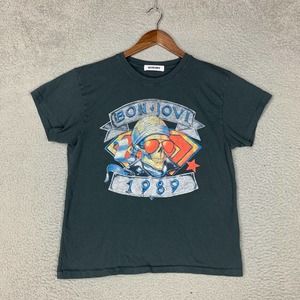 Daydreamer Shirt Womens Gray Black Short Sleeve Bon Jovi 1989 Tour Cotton USA